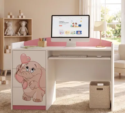 Produktbild von Schreibtisch Rosa für Kinder mit Motiv, , Jugendschreibtisch Schülerschreibtisch mit viel Stauraum, PC-Tisch Lerntisch für Mädchen, KI-generiertes Bild