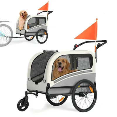 Image de Remorque de vélo 2 en 1 pour chiens, supporte jusqu'à 50 kg, chariot de transport pour animaux de compagnie, remorque pour joggeurs et vélo, Darkgrey