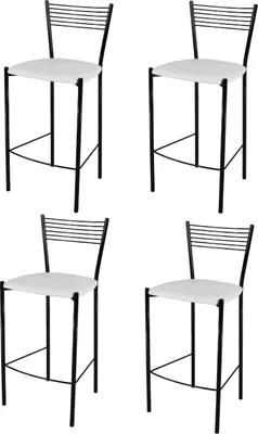 Produktbild von t m c s Tommychairs - 4er Set moderne Barhocker ELEGANCE für Küche und Esszimmer, robustes Gestell aus lackiertem Stahl, Farbe Schwarz, gepolsterte Sitzfläche mit KUNSTLEDER in der Farbe Weiss bezogen