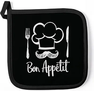 Produktbild von Topflappen Baumwolle 20x20cm mit Bon Appétit Motiv Schwarz / Weiß