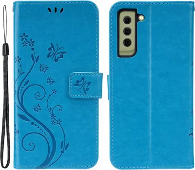 Produktbild von Samsung Galaxy S21 FE Hülle - Coverup Blumen & Schmetterlinge Klapphülle - Blau