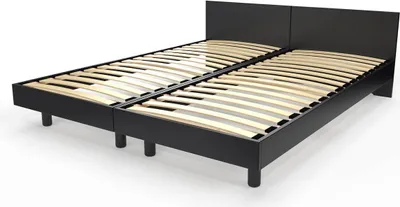 Productafbeelding van Tweepersoonsbed van massief hout met hoofdeinde, afmetingen 90x190 cm, kleur zwart