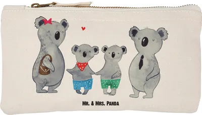 Produktbild von Mr. & Mrs. Panda Kosmetiktasche Koala Familie zwei Größe S Klein - Weiß - Geschenk, Muttertag, Koalabär, Schlampermäppchen, Federtasche, Federmappe, kosmetiktäschchen