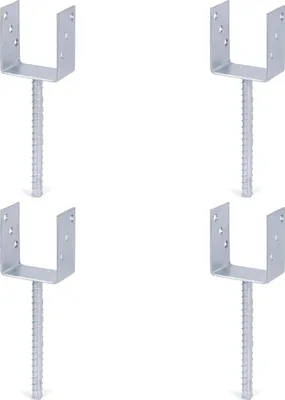 Produktbild von Alberts 4 x U-Pfostenträger mit Riffelstahl-Betonanker, 91x104 mm, Betonanker 200 mm, feuerverzinkt, zum Einbetonieren