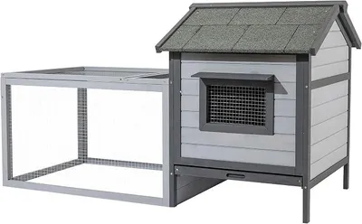 Imagen del producto de Silecomplaza Hasenstall, color gris claro, dimensiones 1460 x 750 x 830 mm, con recinto exterior y refugio elevado de madera. Jaula para conejos con 2 niveles, jaula para animales pequeños