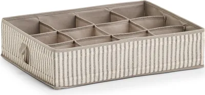 Produktbild von Zeller Aufbewahrungsbox "Stripes", 12 Fächer, Vlies, beige, 44 x 34 x 11 cm