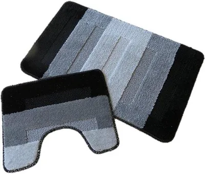 Productafbeelding van Unyqoos® Badmatten-set – 2-delig: badmat 60x100 cm & toiletmat 50x60 cm, zwart/grijs, antislip onderkant, machinewasbaar