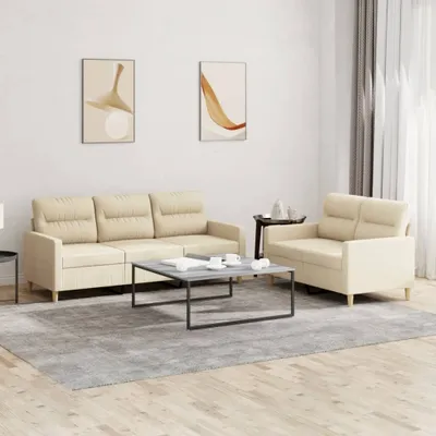 Produktbild von "im Angebot" 2-tlg. Sofagarnitur - Sofa-Set - Couchgarnitur - mit Kissen Creme Stoff - Klassische Sofas CC8868