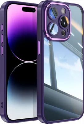 Produktbild von Handyhülle für iPhone 14 Pro Hybrid Transparent TPU PC Militärschutz mit Kameraabdeckung Lila