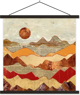 Produktbild von MuchoWow® Textilposter Vintage - Zeitung - Bronze - Abstrakt - Landschaft - Farben 60x60 cm mit schwarzem Rahmen - Posteraufhänger