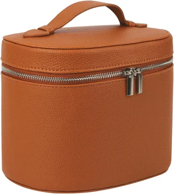 Produktbild von Kosmetiktasche Damen, Kunstleder Schminktasche Kosmetikkoffer, Tragbare wasserdichte Kulturbeutel Reise Make Up Tasche mit Fächern und Griff für Toilettenartikel, Kosmetika, Accessoires (Braun)