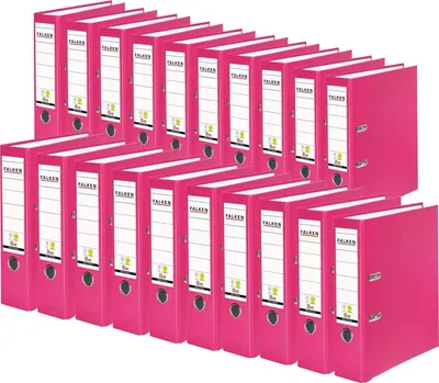 Produktbild von Original Falken 20er Pack PP-Color Kunststoff-Ordner.  Germany. 8 cm breit DIN A4 Pastell-Farbe pink Ringordner Vegan Aktenordner Briefordner Büroordner Plastikordner Schlitzordner
