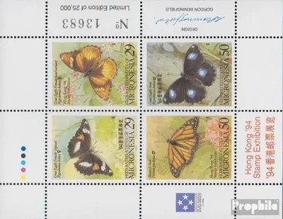 Produktbild von Briefmarken Mikronesien 1994 Mi 340-343 Kleinbogen (kompl.Ausg.) postfrisch Schmetterlinge