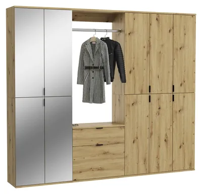 Produktbild von Garderobenkombination Artisan Eiche, Schwarz, 213x193x34 cm, Spiegelschrank