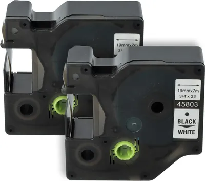 Produktbild von vhbw 2x Schriftband-Kassette kompatibel mit Dymo LabelManager 420P, 400, 450, 300, 200, 350, 360D, 350D Etiketten-Drucker 7m x 19mm Schwarz auf Weiß