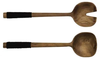 Produktbild von ASA Selection wood Salatbesteck, 2-tlg., mit schwarzem Nylongriff, Salat Besteck, Salatgabel, Akazienholz, 93922970