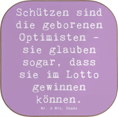 Produktbild von Mr. & Mrs. Panda Untersetzer für Gläser Spruch Schütze Optimist - Lavendeltraum - Geschenk, bieruntersetzer, Tierkreiszeichen, Abenteuergeist, Horoskop, gläseruntersetzer