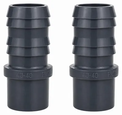 Produktbild von HAF 2x PVC Druckschlauchtülle mit 40mm x 40mm | Schlauchtülle x Klebestutzen | Schlauchverbinder aus grauem PVC-U | PN16 für Pool und Teich