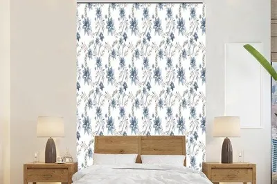 Produktbild von Blumen-Wandtapete - Blumenmuster - Blau - Breit 145 cm x hoch 220 cm