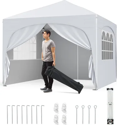 Obrázek produktu pro COSTWAY Skládací pavilon 3x3 m se 4 odnímatelnými bočními stěnami, pop-up pavilon s UV ochranou, voděodolný, zahradní stan, zahradní pavilon s taškou, bílý
