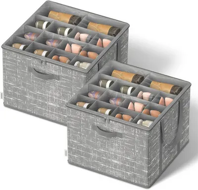 Immagine prodotto di Scatole per scarpe con coperchio trasparente - Set da 2 - Pieghevoli - Per 32 paia di scarpe - 42 x 42 x 31,8 cm - Grigio