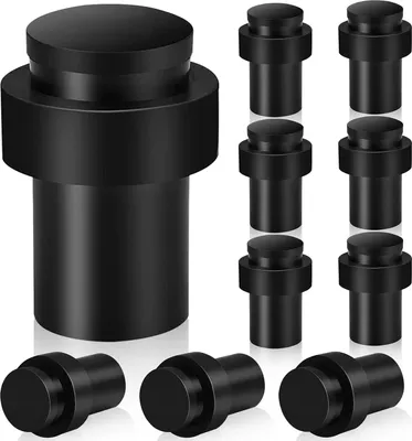 Produktbild von Schwarze Türstopper Set von 10 - bodenmontiert - schwer belastbar - rostfreier gummierter Türstopper - mit schalldämpfendem Gummipuffer