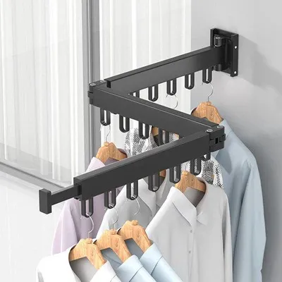 Produktbild von Wandgarderobenständer mit Haken, 3-fach faltbar, Handtuchhalter