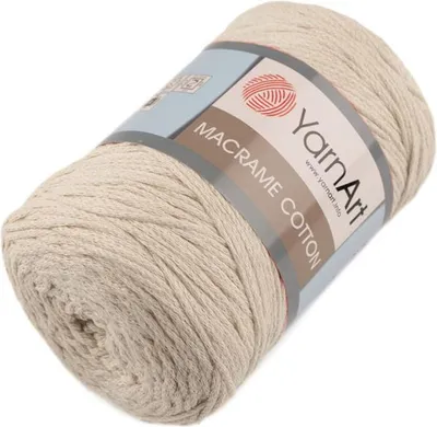 A roll of beige macrame cotton cord with a label.