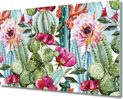Produktbild von Herd-Abdeckplatte Glas Schneidebrett Ceranfeld-Abdeckung - 80x52 cm - Aquarell Florales
