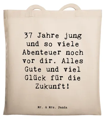Produktbild von Mr. & Mrs. Panda Tote Bag Spruch 37. Geburtstag Abenteuer - Transparent - Geschenk, Unitasche, Happy Birthday, Laptoptasche, Lebensjahr, Geburtstagsgeschenk, Freude