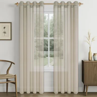 Obrázok produktu pre Omgoods – Polopriehľadné závesy s okami – 140 x 225 cm, béžová farba