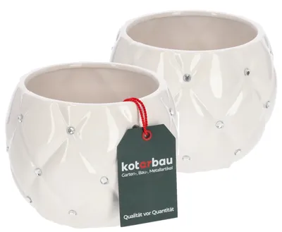 Produktbild von KOTARBAU® 2er Set Glamour Keramik Blumentopf ⌀ 15 cm mit Zirkonen Weiß Pflanztopf