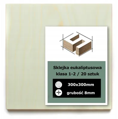 Productafbeelding van Vierkante eucalyptusmultiplexplaten voor lasergraveren – CNC-frezen, modelbouw, figuurzagen, houtbranden, beschilderen, decoupage en knutselen – kwaliteit 2 – 30 × 30 cm (300 × 300 mm) – 8 mm – 20 stuks
