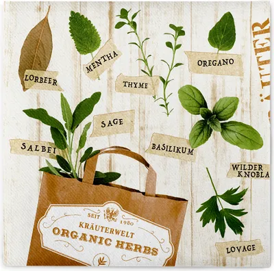 Produktbild von Airlaid Serviette Kräuter/Herbs, 40 x 40 cm, 50 Stück - Mank