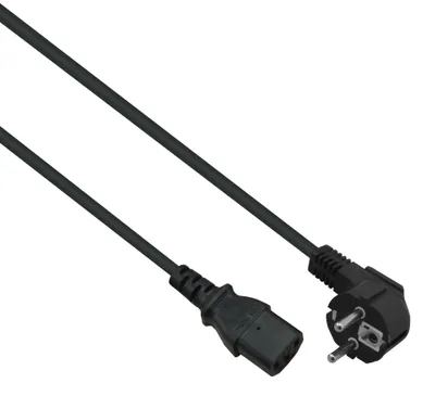 Produktbild von helos Netzanschlusskabel, Schutzkontaktstecker 90° auf C13, schwarz, 0,5m
