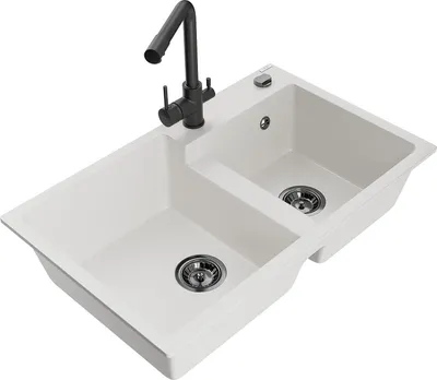 Produktbild von Mexen Tomas 2-Becken-Granitspüle mit Mischbatterie Duero, Weiß - 6516-20-671600-70