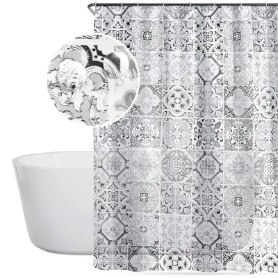 Produktbild von Vilde | Duschvorhang 180x180 cm - 12 Haken im Set - Wasserdicht und Schimmelresistent - Badewannenvorhang - Fliesenmuster