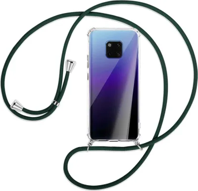 Produktbild von Handykette Backcover-Schutzhülle mit Band (Metall silberfarben) für Huawei Mate 20 Pro - dunkelgrün
