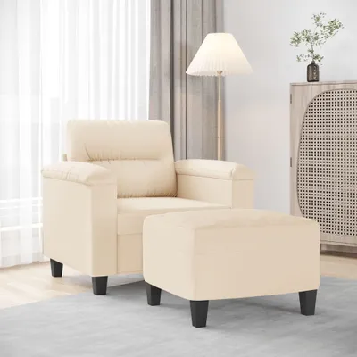 Productafbeelding van Maison Exclusive - Fauteuil met voetenbankje, beige, 60 cm, microvezelstof
