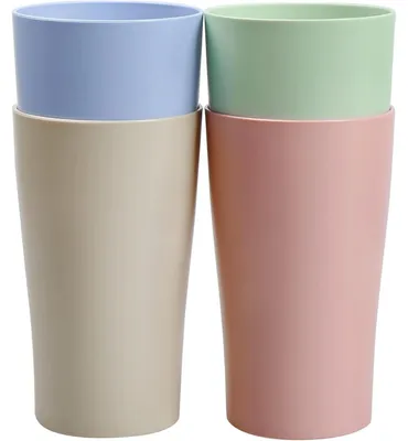 Obrázek produktu pro Sada 4 hrnků Becher, objem 400 ml, vyrobené z odolného plastu (PP), opakovaně použitelné, vhodné pro horké i studené nápoje, bez BPA, vhodné do mikrovlnné trouby a myčky, skandinávský design, bez ucha