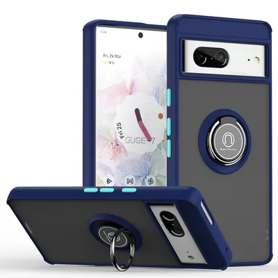 Immagine prodotto di Custodia per Google Pixel 7 traslucida opaca in TPU con supporto ad anello e supporto Blu scuro