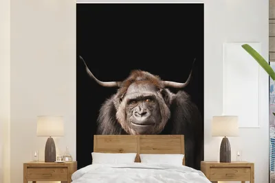 Produktbild von MuchoWow® Fototapete für Wohnzimmer oder Schlafzimmer Wandtapete Vinyl Motivtapete Gorilla - Schwarz - Tier - 170x260 cm - Wohnzimmertapete