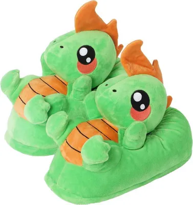 Produktbild von Corimori Süße Plüsch Hausschuhe (10+ Designs) Dinosaurier Byte Slipper Einheitsgr. 34-44 Uni Pantoffeln Grün Orange