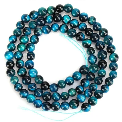 Imagen del producto de Cuentas de ojo de tigre, 100% piedra natural. Cuentas de 4 mm / 8 mm. 92/48 unidades. Piedra preciosa lisa. Resistente al desgaste y duradera. Ideal para la creación de joyas