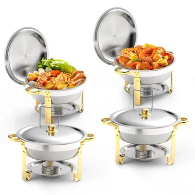 Zdjęcie produktu dla Zestaw 4 podgrzewaczy do potraw ze stali nierdzewnej, srebrne, idealne na imprezy i catering