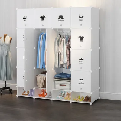 Produktbild von Garderobenschrank Kleiderschrank 16 Fächern  Modularer Schrank, Garderobenschrank, Regalsystem aus Kunststoff 147x36x165cm