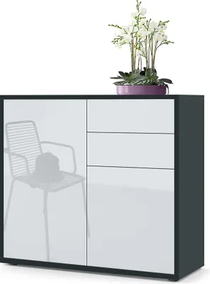 Produktbild von Vladon Sideboard Ben,  Germany, Kommode mit 2 Türen und 2 Schubladen, Schwarz matt/Weiß Hochglanz (79 x 74 x 36 cm)
