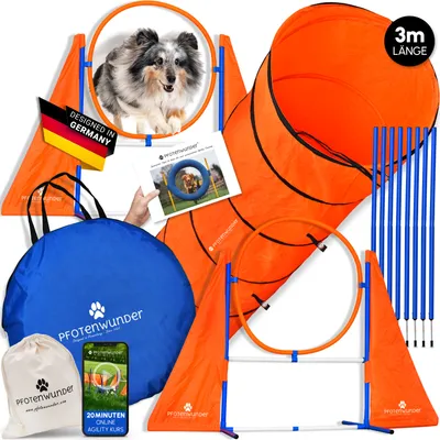 Produktbild von PFOTENWUNDER® XXL-Profi-Agility Set Hunde Groß + 3 M-Tunnel + 21 Min. HUNDESCHULE - 6 Slalomstangen, für kleine & große Hunde-Training Sport Parcour