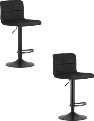 Image de Tabouret De Bar - Leobert - Prot - Velours Noir/Base Noire - Lot De 2
