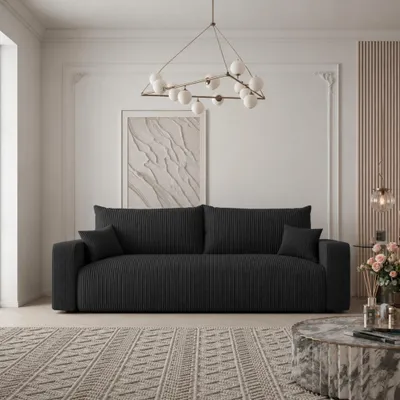 Produktbild von Schlafsofa Castelo Poso 135 Schwarz Cord mit Schlaffunktion und Bettkasten Couch